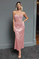 Load image into Gallery viewer, Dark Navy Satin Sweetheart Cut Out Sheath Long Formal Dress