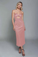 Load image into Gallery viewer, Dusty Blue Sheath Cut Out Satin Sweetheart Long Formal Dress