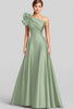 Load image into Gallery viewer, Navy One Shoulder A Line Satin Long Formal Dress
