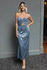 Load image into Gallery viewer, Dark Navy Satin Sweetheart Cut Out Sheath Long Formal Dress