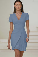 Load image into Gallery viewer, Ivory Pencil V-Neck Pleated Short Work Dress with Sleeves