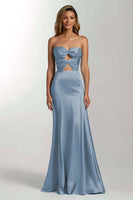 Load image into Gallery viewer, Sky Blue Mermaid Sweetheart Satin Cut Out Long Formal Dress