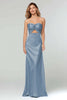 Load image into Gallery viewer, Light Blue Sheath Satin Sweetheart Cut Out Long Formal Dress