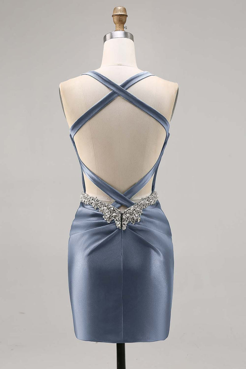 Load image into Gallery viewer, Sparkly Dark Green Satin Corset Tight Short Homecoming Dress with Beading