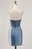 Load image into Gallery viewer, Sparkly Fuchsia Strapless Short Tight Corset Satin Homecoming Dress