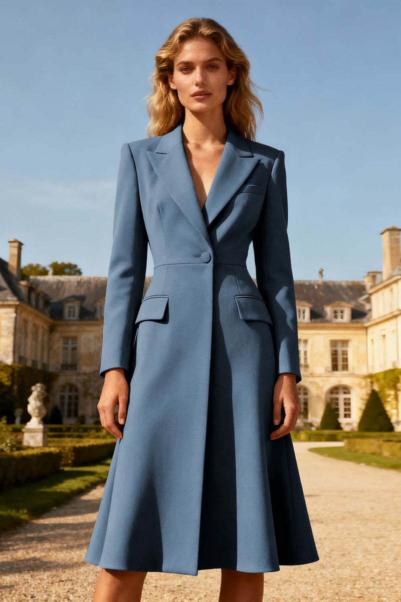 Load image into Gallery viewer, Khaki A Line Peak Lapel Midi Blazer Dress with Button