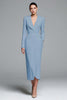 Load image into Gallery viewer, Dusty Rose Sheath Satin V-Neck Ruched Long Sleeves Work Dress