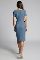 Load image into Gallery viewer, Dusty Blue Bodycon Midi Satin Work Dress with Slit