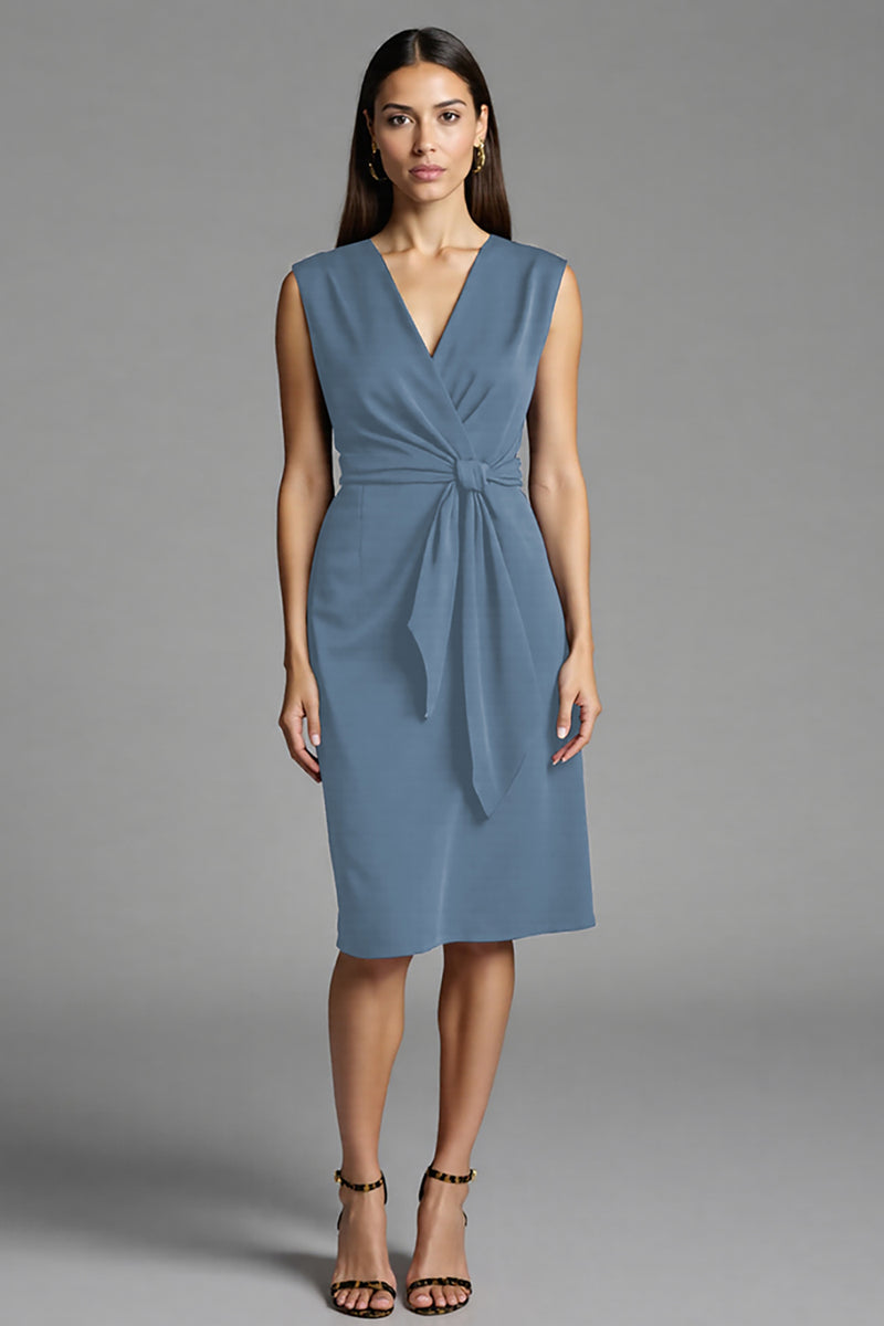 Load image into Gallery viewer, Navy Bodycon Satin V-Neck Midi Work Dress with Ruffles