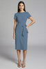 Load image into Gallery viewer, Beige Bodycon Midi Satin Work Dress with Ruffles