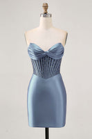 Load image into Gallery viewer, Sparkly Red Strapless Short Tight Corset Satin Homecoming Dress