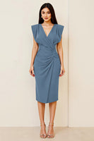Load image into Gallery viewer, Olive V-Neck Ruched Sheath Long Formal Dress