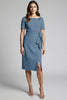 Load image into Gallery viewer, Dusty Blue Bodycon Midi Satin Work Dress with Slit