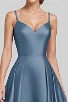 Load image into Gallery viewer, Black A Line Satin Spaghetti Straps Long Formal Dress