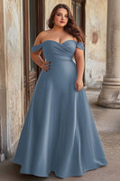 Load image into Gallery viewer, Dark Green Satin Ruched A Line Long Prom Dress