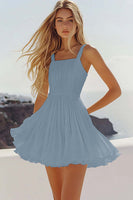 Load image into Gallery viewer, Lilac Pleated Square Neck Mini Graduation Dress