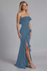 Load image into Gallery viewer, Chiffon Burgundy Ruffled Sheath Long Formal Dress with Slit
