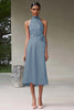 Load image into Gallery viewer, Dusty Sage A Line Satin Halter Long Formal Dress