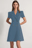 Load image into Gallery viewer, Navy A Line Notched Lapel Double Breasted Short Work Blazer Dress
