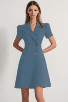 Load image into Gallery viewer, Navy A Line Notched Lapel Double Breasted Short Work Blazer Dress
