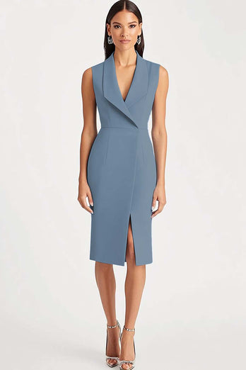 Dusty Rose Shawl Lapel Satin Bodycon Midi Work Blazer Dress