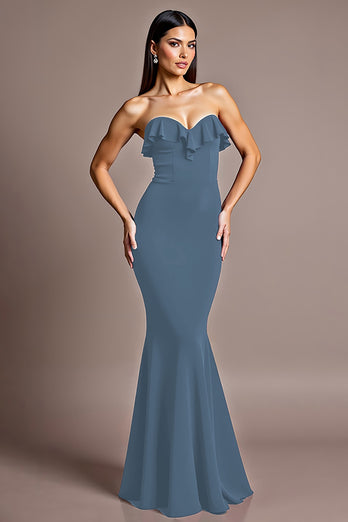 Red Satin Mermaid Strapless Backless Formal Dress