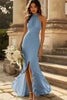 Load image into Gallery viewer, Dusty Rose Pleated Halter Sheath Chiffon Long Bridesmaid Dress