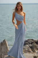 Load image into Gallery viewer, White Chiffon Mermaid Cut-Out Long Rehearsal Dinner Dress