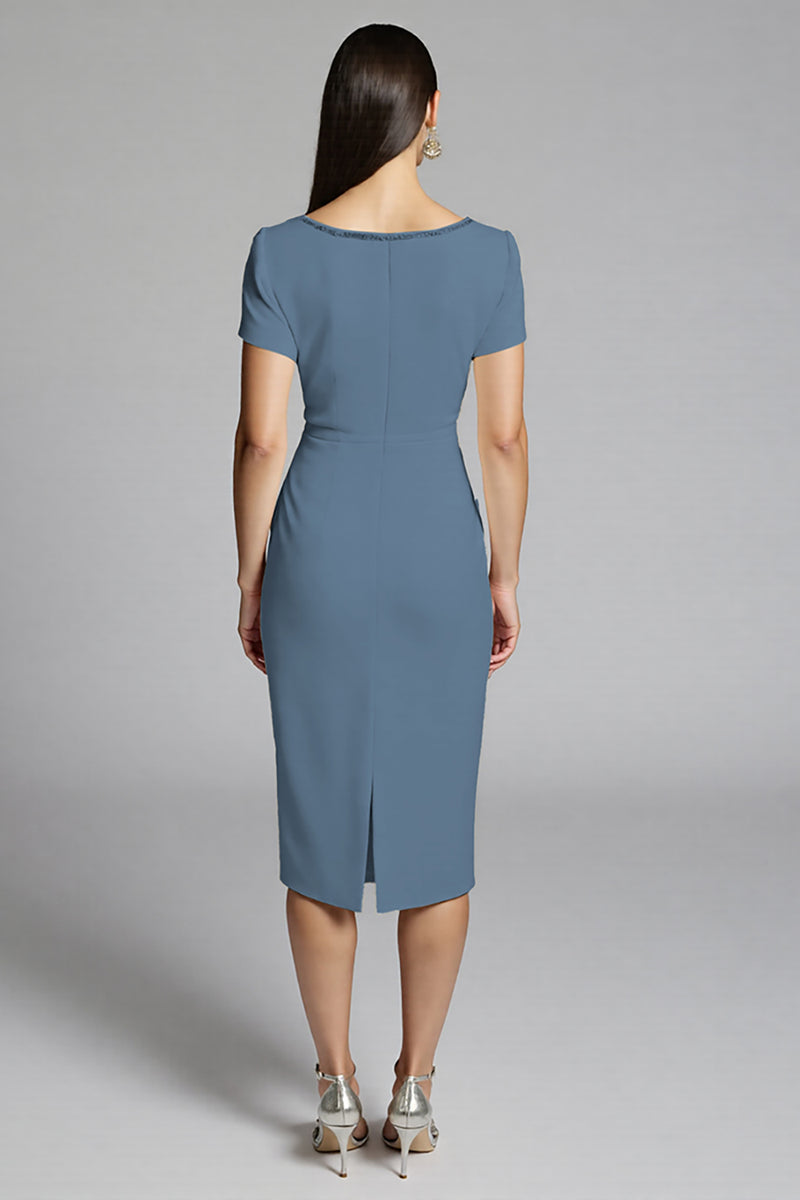 Load image into Gallery viewer, Beige Bodycon Midi Satin Work Dress with Ruffles