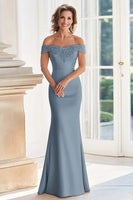 Load image into Gallery viewer, Elegant Champagne Mermaid Off The Shoulder Mother of the Bride Dress with Lace