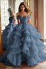 Load image into Gallery viewer, Pink Ball Gown A Line Tulle Off the Shoulder Tiered Long Quinceanera Dress with Ruffles