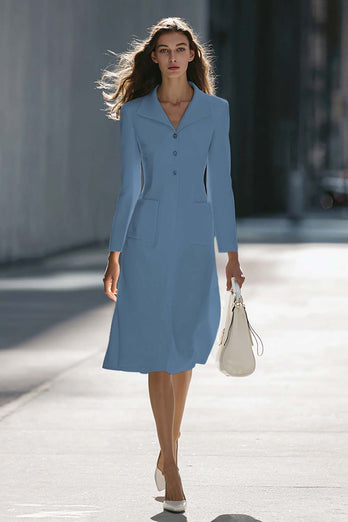 Ivory A Line Single Breasted Midi Blazer Dress with Sleeves