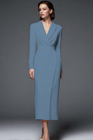 Load image into Gallery viewer, Queendancer Women Simple Ivory Pencil Long Blazer Dress with Sleeves Shawl Lapel Work Dress