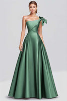 Load image into Gallery viewer, Ball Gown Dusty Sage One Shoulder Satin Long Formal Dress