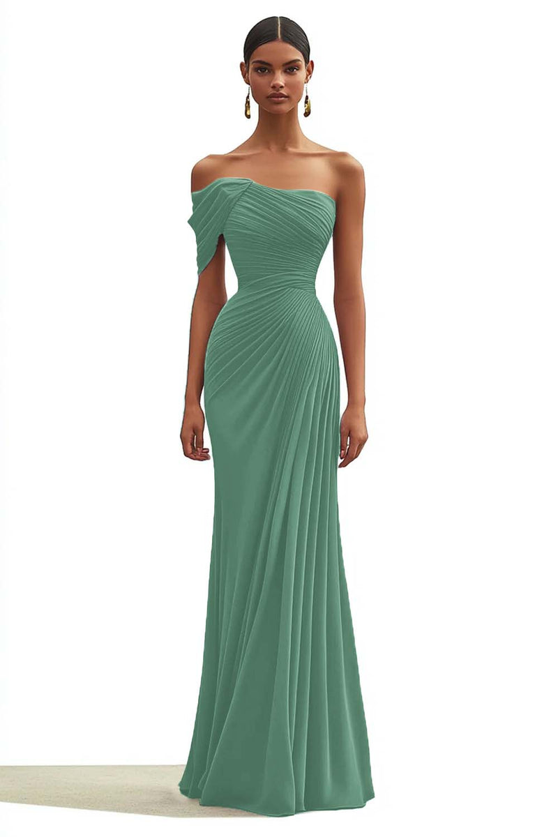 Load image into Gallery viewer, Ink Blue Sheath One Shoulder Pleated Long Formal Dress