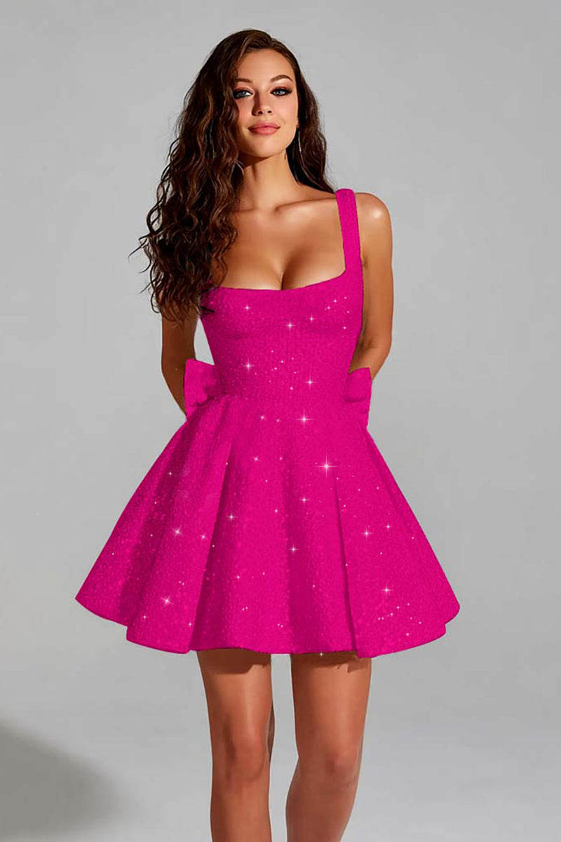 Load image into Gallery viewer, Sparkly Ivory A Line Sequins Square Neck Short Homecoming Dress with Bow