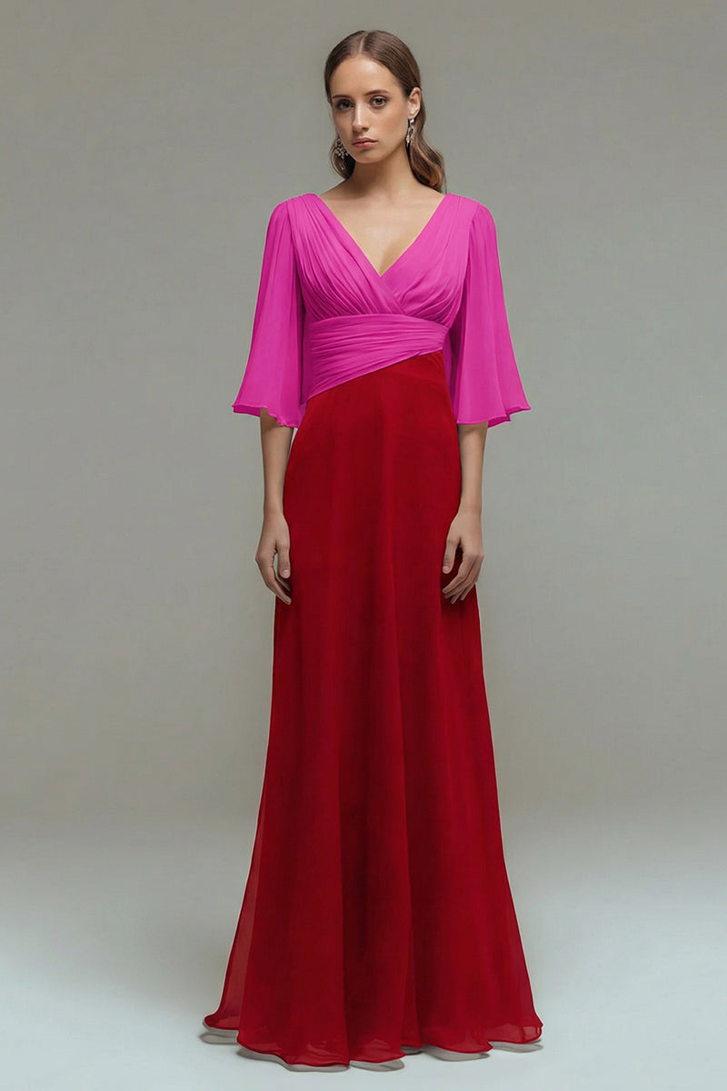 Load image into Gallery viewer, Black and White Chiffon Ruched Maxi Formal Dress with Sleeves