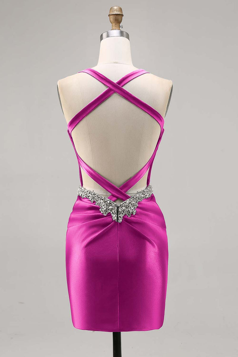 Load image into Gallery viewer, Sparkly Dark Green Satin Corset Tight Short Homecoming Dress with Beading