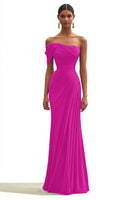 Load image into Gallery viewer, Ink Blue Sheath One Shoulder Pleated Long Formal Dress