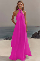 Load image into Gallery viewer, White Halter Chiffon A Line Pleated Long Rehearsal Dinner Dress