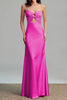 Load image into Gallery viewer, Fuchsia Sheath Satin Ruched Strapless Long Formal Dress with Keyhole