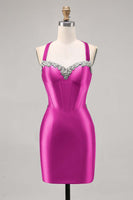 Load image into Gallery viewer, Sparkly Green Satin Corset Tight Short Homecoming Dress with Beading