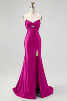 Load image into Gallery viewer, Sparkly Black Mermaid Satin Sweetheart Long Corset Prom Dress with Slit