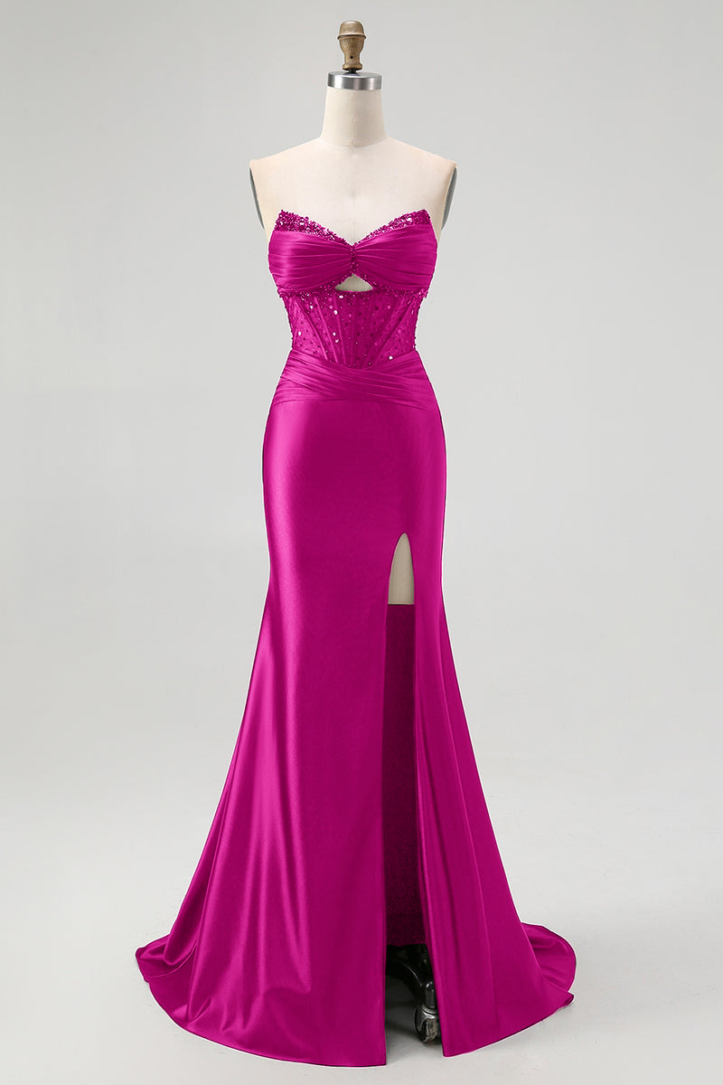 Load image into Gallery viewer, Sparkly Black Mermaid Satin Sweetheart Long Corset Prom Dress with Slit