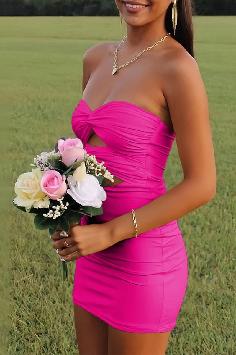 Load image into Gallery viewer, Black Satin Cut Out Tight Strapless Mini Party Dress