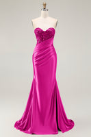 Load image into Gallery viewer, Sparkly Red Satin Mermaid Sweetheart Long Prom Dress with Sequins