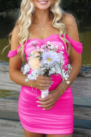 Red Bodycon Ruched Off the Shoulder Short Prom Dress
