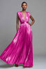 Load image into Gallery viewer, Sparkly Gold A-Line Metallic Deep V-Neck Pleated Long Formal Dress