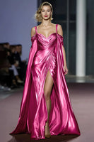 Load image into Gallery viewer, Golden Metallic A Line Cold Shoulder Long Gala Dress with Slit