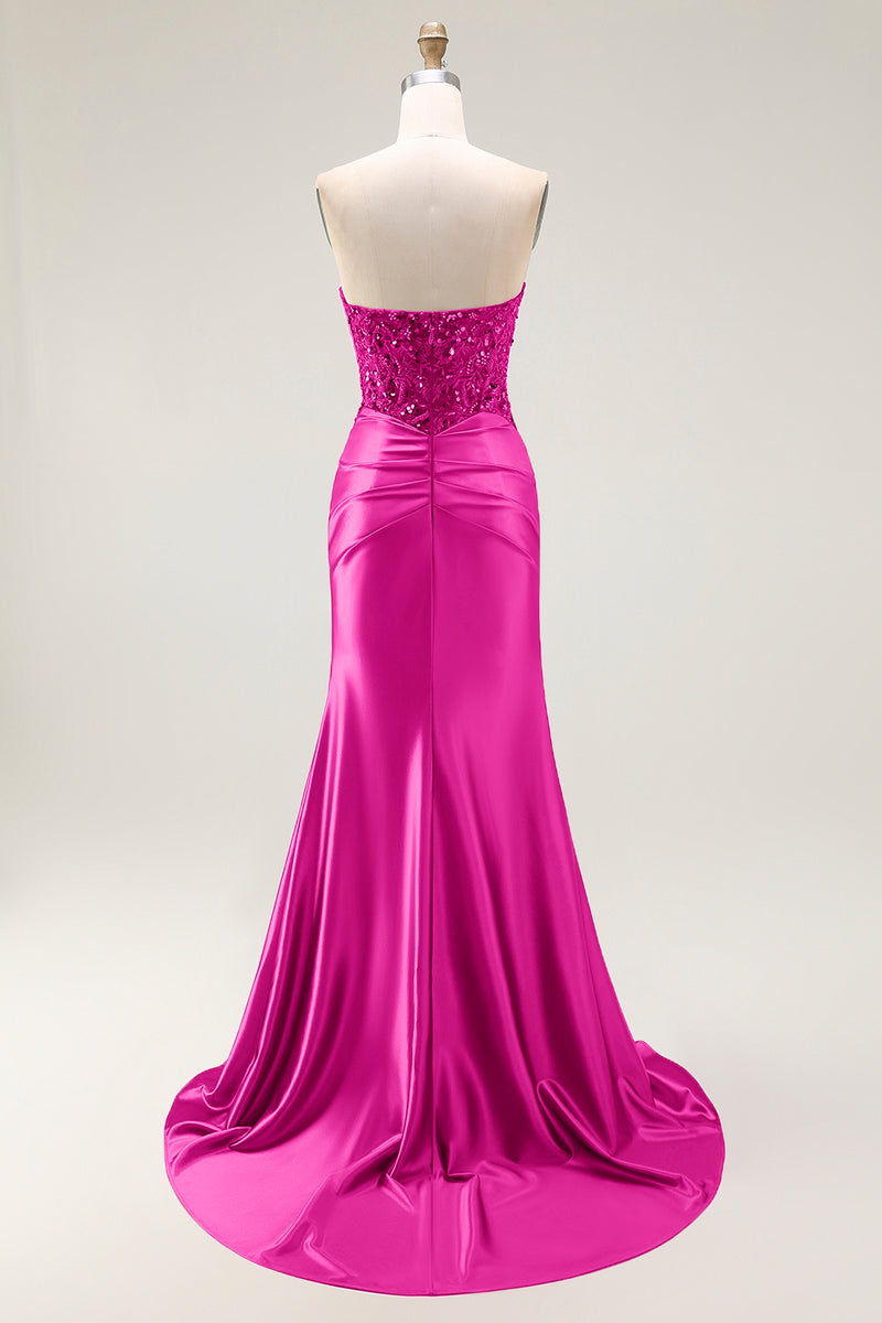 Load image into Gallery viewer, Sparkly Red Satin Mermaid Sweetheart Long Prom Dress with Sequins